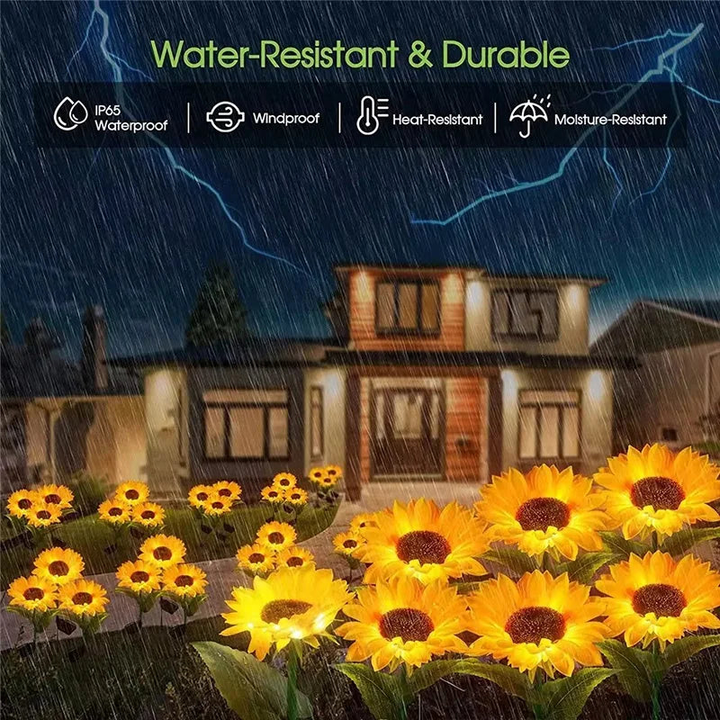 LED Solar Sunflower Outdoor Lawn Light IP65 Waterproof Pathway Yard Wedding Holiday Garden Decoration Solar Flowers Lamp