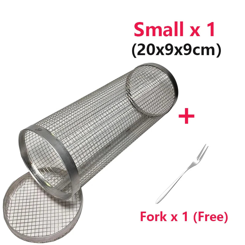 1-4pcs Rolling Grilling Basket Stainless Steel BBQ Grill Basket Mesh Portable Outdoor Camping Barbecue Rack kitchen accessories