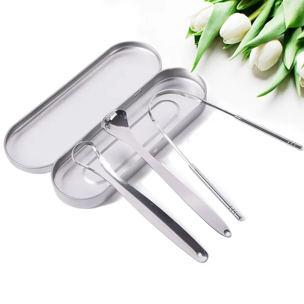 1pcs/2pcs/3pcs Metal Tongue Scraper Cleaner for Adults & Kids, Portable Stainless Steel Tongue Scrapers Brushes for Removing