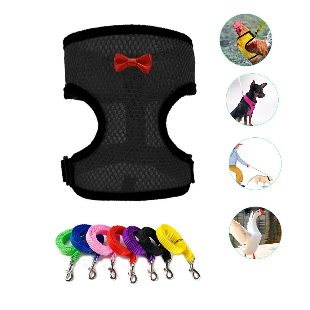 Nylon Duck Goose Poultry Supplies Hen Belt Harness Pet Matching Collars Bow Chicken Vest
