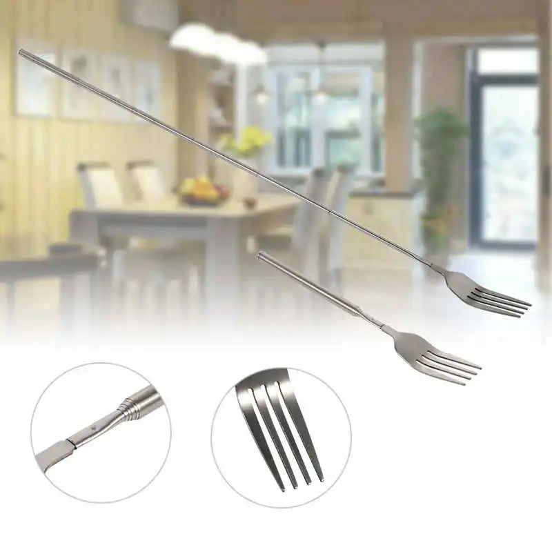 Retro Fork  BBQ Telescopic Extendable Dinner Fruit Dessert Long Handle Fork Stainless Steel Cutlery  Fork Tableware