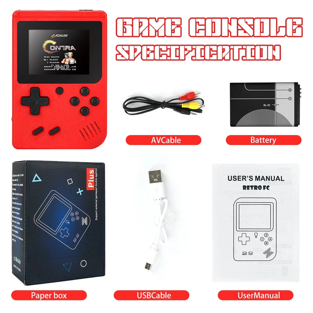 A Red Retro Classic Games Children's Handheld Small Game Console With Hundreds Of Game Charging Can Be Connected To The TV