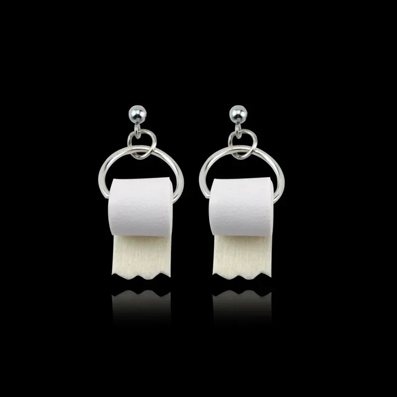1pair Funny Toilet Paper Simulated Pearl Drop Earrings Creative Roll Paper Towel Statement Earrings Woman Personality Jewelry