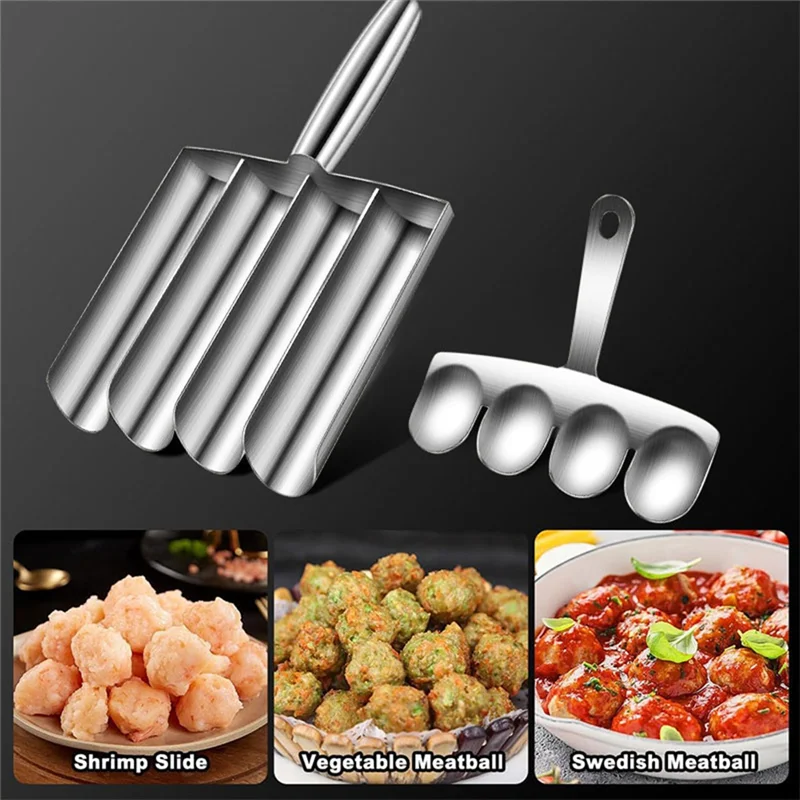 ABXF-Meatball Maker+Cutting Spade Multifunction Meatball Scoop Maker Stainless Steel Kitchen Manual Meatball Making Tools