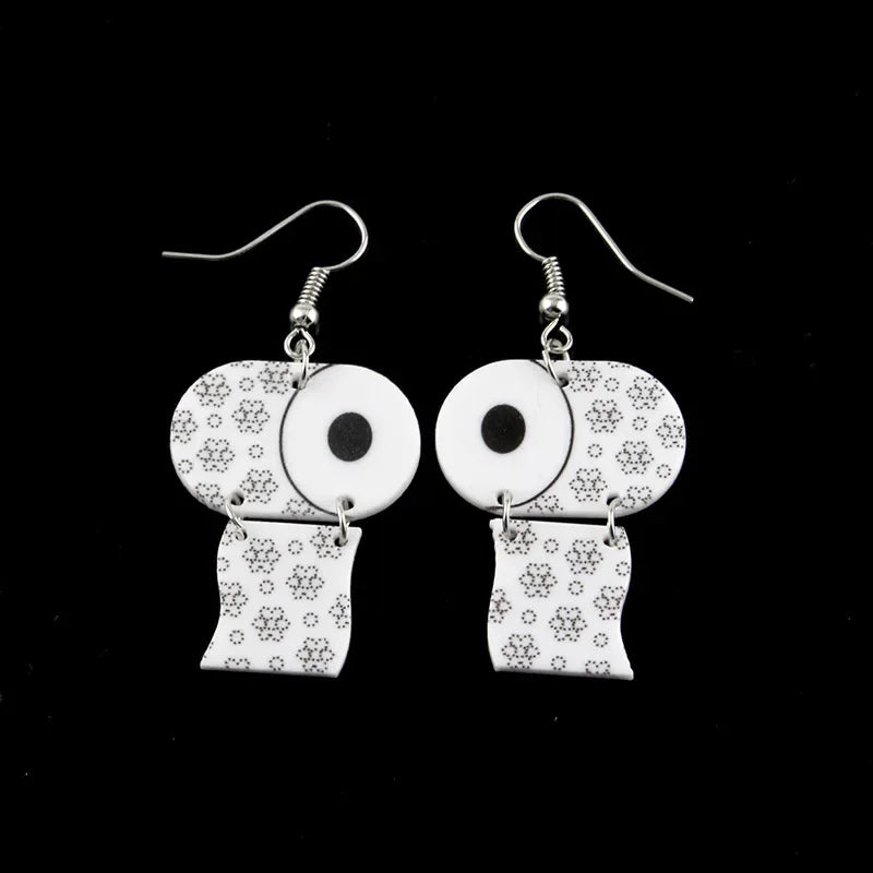 1pair Funny Toilet Paper Simulated Pearl Drop Earrings Creative Roll Paper Towel Statement Earrings Woman Personality Jewelry