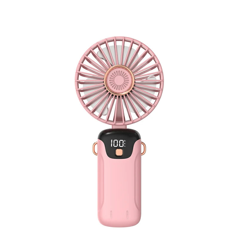 Portable Handheld Small Fan Multifunctional Folding Mini Cute Hanging Neck Small Fan Student Dormitory With Display Screen