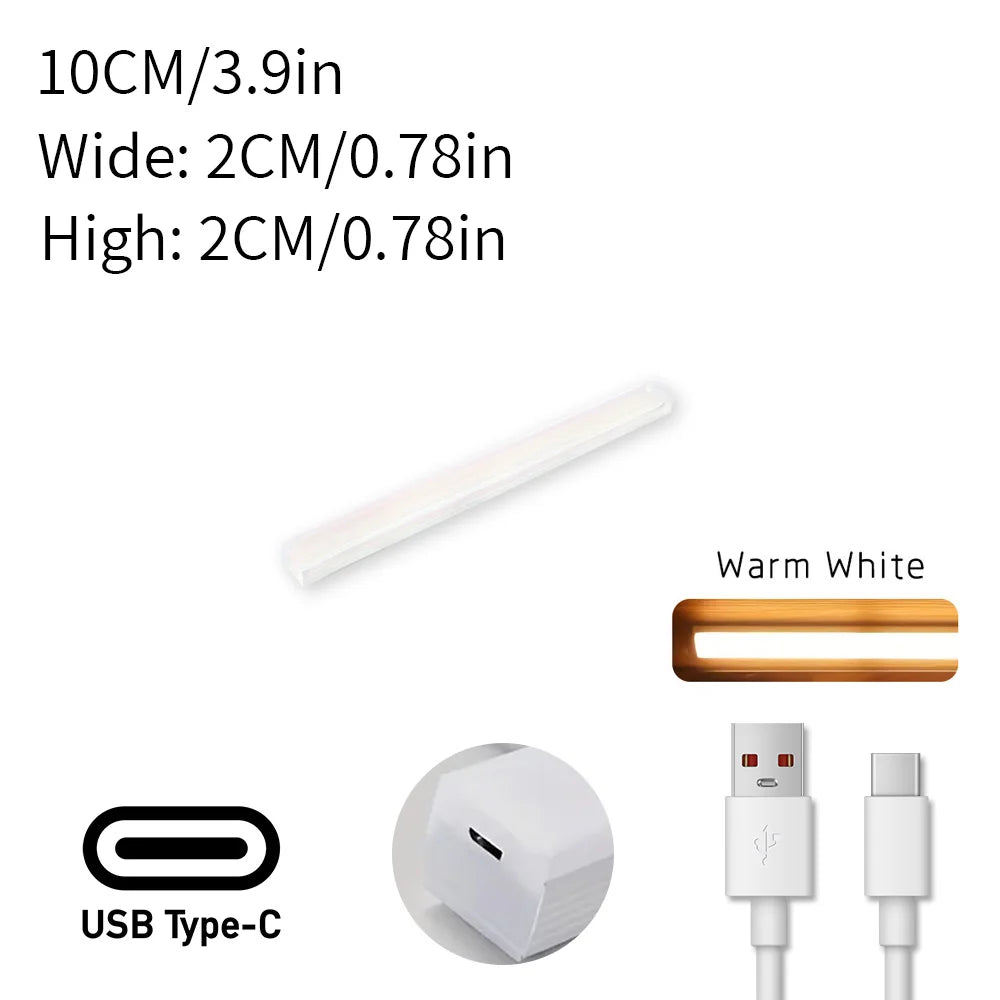 Cabinet Light USB Rechargeable Motion Sensor LED Bar Light Induction Night Light Portable for Kitchen Bedside Wardrobe Closet