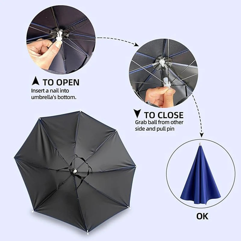 Foldable Umbrella Hat For Sun Protection Rain Protection Fishing Outdoor Sports Cycling Sun Protection Head Wearing Umbrella Hat