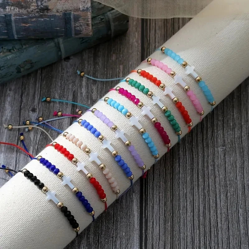 Clearance_12pcs Bohemian Style Woven Cross Bracelet Set, Suitable For Men And Women's Jewelry Gifts_Continuous updates