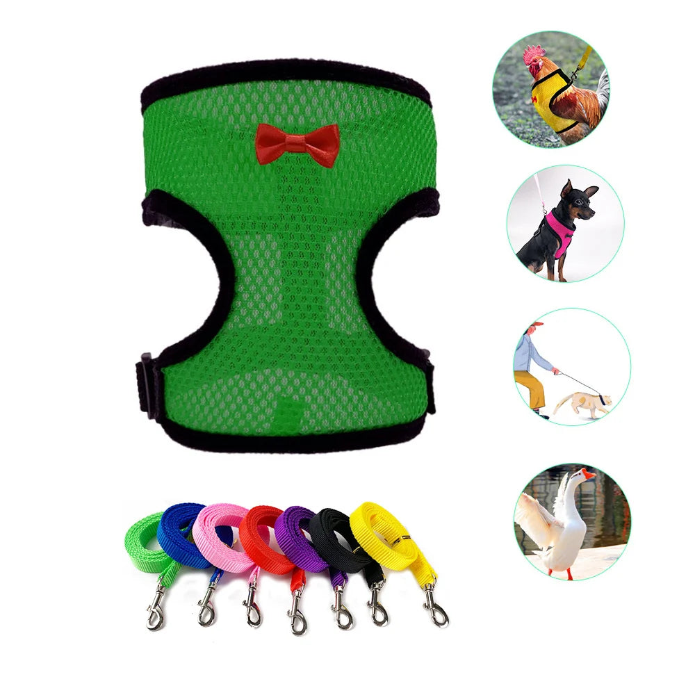 Nylon Duck Goose Poultry Supplies Hen Belt Harness Pet Matching Collars Bow Chicken Vest