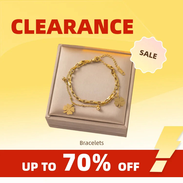 Clearance_Stainless Steel Bracelets Trendy Fine Bell Clovers Pendant Beads Layer Chain Fashion Bracelet For Women Jewelry Festiv