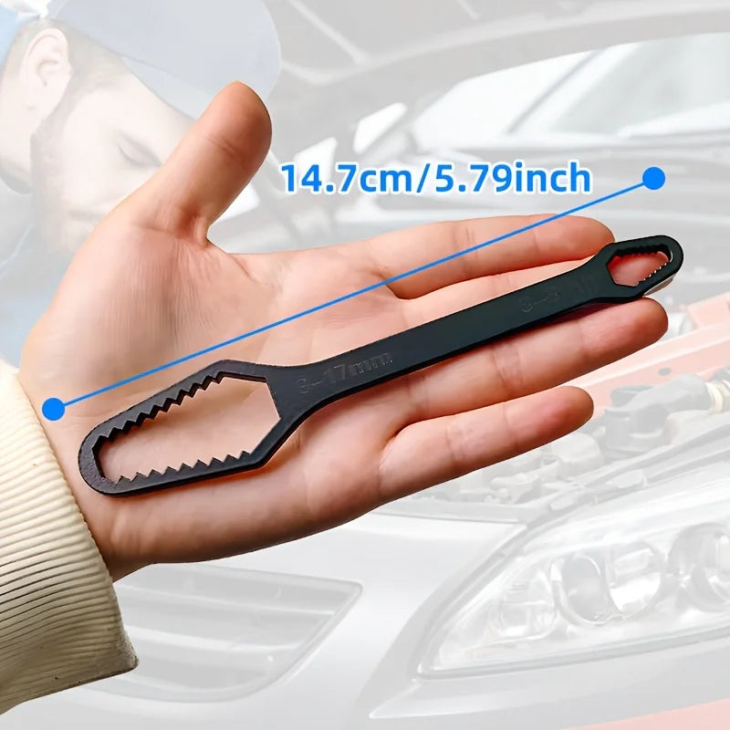 Multi functional black 5mm thick T-shaped wrench, adjustable self tightening double head wrench, wrench diameter 3-17mm