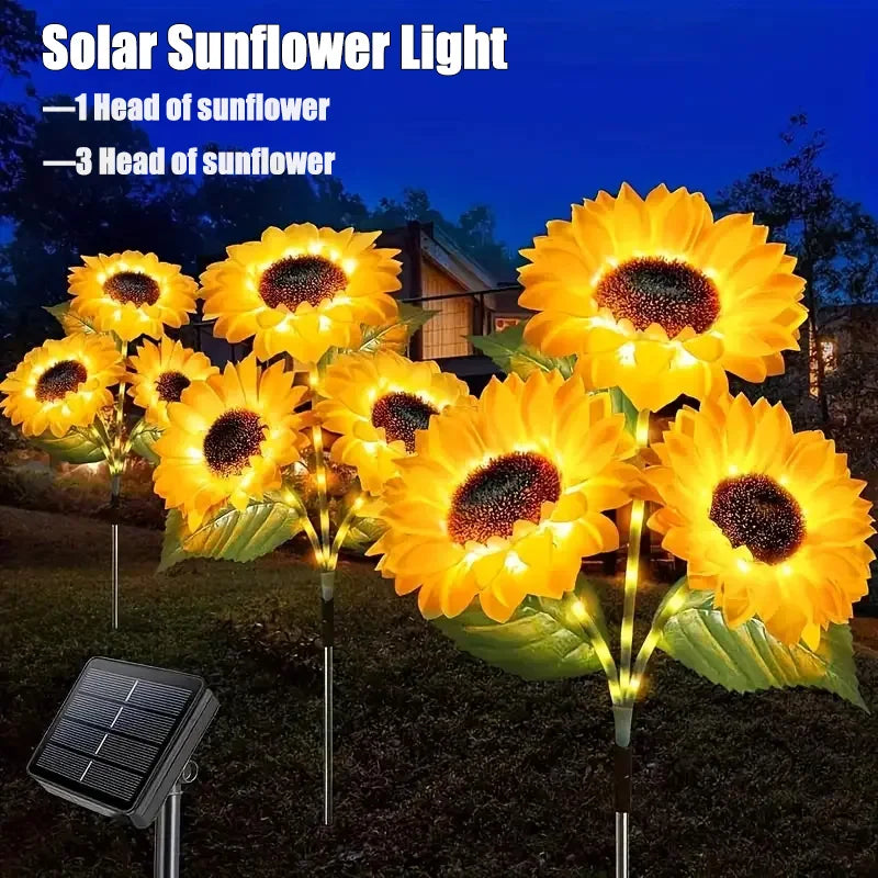 LED Solar Sunflower Outdoor Lawn Light IP65 Waterproof Pathway Yard Wedding Holiday Garden Decoration Solar Flowers Lamp