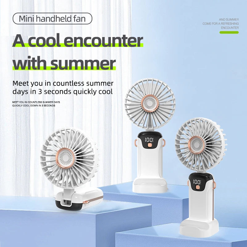 Portable Handheld Small Fan Multifunctional Folding Mini Cute Hanging Neck Small Fan Student Dormitory With Display Screen