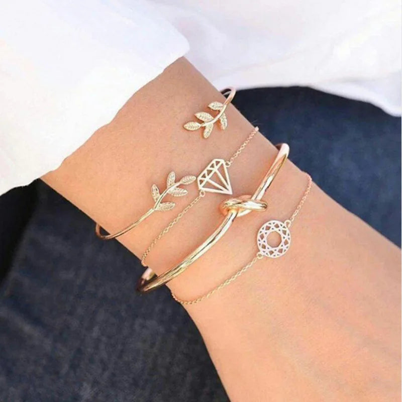 Clearance_Stainless Steel Bracelets Trendy Fine Bell Clovers Pendant Beads Layer Chain Fashion Bracelet For Women Jewelry Festiv